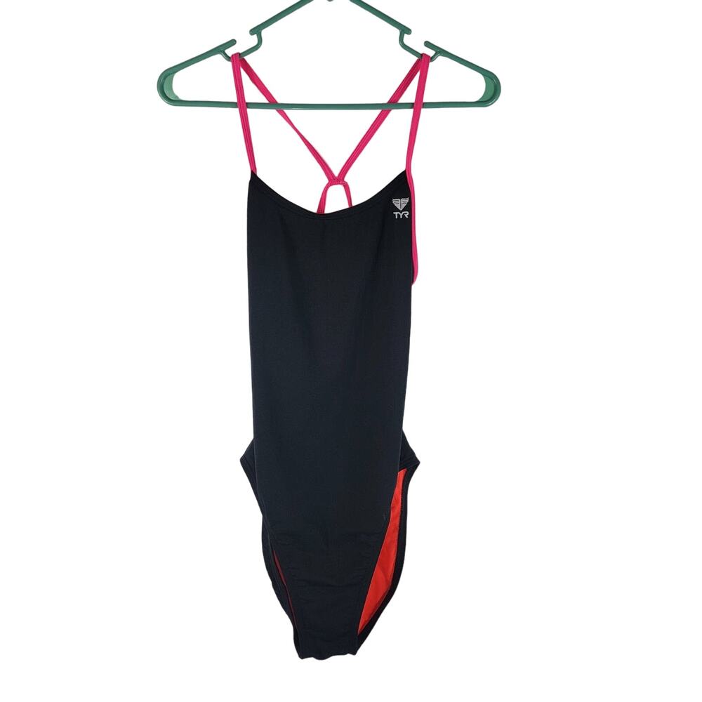 TYR One Piece Summer Poolside Black/Pink/Orange Bathing Suit 36 -L